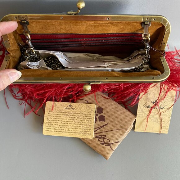 Patricia Nash Ruby Red Leather Ostrich Feather Frame Bag NWT - Picture 3 of 12